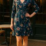 Thalia Sodi Small Teal Floral Wrap Dress Long Sleeve Fall Party Cafecore Look Photo 5