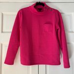 Talbots  Bright Pink Grid Waffle Knit Mock Neck Pullover Sweatshirt Button SizeXS Photo 0