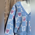 Honey peach boutique checkered printed cardigan sweater Blue Size L Photo 4