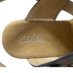 Clarks Women's Size 8.5 M Navy Blue Cork Wedges Leather T-Back Slingback Sandal Photo 4