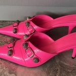 Balenciaga Cagole Pointed Toe Mules Mule in Fluo Pink/Aged Nickel, Size 37 NEW Photo 4
