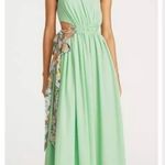 Amur Zela One Shoulder Gown sherbet green with lavender floral side tie Size 6 Photo 3