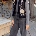 ZARA  Black Sherpa Suede Vest Embroidered floral boho Shearling Photo 0