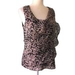 Gap Wrap Look Ruffle Tank Top S Brown Geometric Lined Sleeveless Round Neck Photo 1