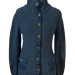 Old Navy  Women’s Fitted Blue Cardigan Sweater High Neck Snap Button Closure Sz S Photo 0