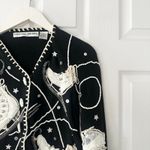 Michael Simon Black Embellished Beaded White Ice Skates Button Cardigan Medium Photo 3