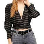 Free People Women's Girlfriend Wrap Blouse Top Shirt Black Stripe Medium Western Photo 0