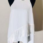 Elizabeth and James Size Medium White Fringe Sleeveless Blouse tank top Silk Photo 4