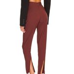 NBD Brown Straight Trouser Pants SMALL Split Hem V-Cut Crossover Waist $178 NEW Photo 1