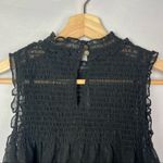 American Eagle  AEO Black High Neck Swiss Dot Cold Shoulder Long Sleeve Blouse M Photo 4