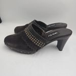 Van Eli Brown Suede Studded Clog Mules Heels Fringe Trim Slip On Women’s 9W Boho Size 9 Photo 2