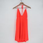 Neon Coral Halter Neck Smocked Waist Mini Dress L Orange Size L Photo 1