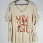 Avenue  Your Tee Cream Graphic‎ with 'Namaste' Print V-Neck Stretch Knit 22/24 Photo 0