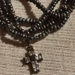 Five Thin Strands Gray Necklace with Blingy Cross Photo 1