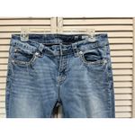 Miss Me Easy Boot Denim Jeans Embroidered/Gems Light Wash Logo Size 30 Mid Rise Photo 1
