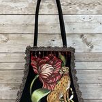 Vintage 2001 MOO ROO Charleston Black Satin Purse Hand Painted Signd Mary Norton Photo 0