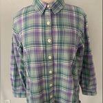 L.L.Bean Women’s Petite purple and green fleece lined flannel jacket winter Photo 0
