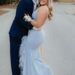 Jovani Blue Feathered Prom Dress Photo 3