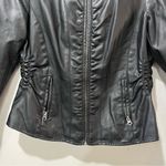 Baccini  Faux Black Leather Jacket Size Petite Medium Biker Zip Photo 3