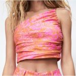 ZARA  pink and orange floral paisley one shoulder crop top size small Photo 0