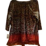 One World  NEW $68 Top Woman 1X Boho Hippie Velvet Whimsigoth Tiger Khaki Blouse Photo 6