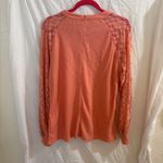 MIHOLL L Salmon Pink Watfle Knit Lace Sleeve Top Size L Photo 1
