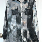 Macaron Women Tie Dye Corduroy Button Up Shirt Jacket Medium Wearable Art Black Photo 0