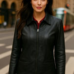 Preston & York  Genuine Lambskin Leather Jacket Black Zip Front XL Vintage Moto Photo 0