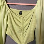 SheIn  Size M Lime Green Ruched Tie-Front Sheer Sleeve Crop Top Photo 1