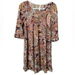 Dressing Gaudy Paisley Print 3/4 Sleeve with ruffled detail Size Small Dress Brown Photo 7
