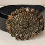 Vintage Boho Genuine Leather Women’s Belt with Round Ornate‎ Buckle Size 30”/32” Gold Photo 0