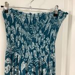 Angie  Teal and White Smocked Bodice Angled
Hem Jumpsuit (Q5V65) Photo 4