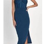 Lulus Passionate Aura Teal Blue Textured Strapless Bustier Midi Dress Sz M NEW Size M Photo 0