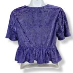 Urban Outfitters  Crop Top Peplum Velour Stretch Velvet Size Large Flutter Sleeve Photo 3