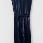 Melissa Nepton Jumpsuit Women XS Navy Satin Lauren Relaxed Pockets Cap Sleeve Blue Photo 3