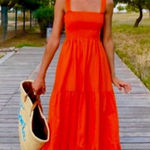 ZARA  Dress Tiered Boho Summer Maxi Long Poplin Orange / Red size Medium Photo 0