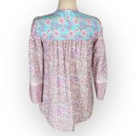 Shoshanna Solado Blouse Women's XS Pink Blue Floral 3/4 Sleeves Split V-Neck Photo 4