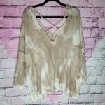 POL  CAMEL CREAM MARBLED TEXTURED CROSS BACK OPEN TEXTURED KNIT DROP SHOULDER TOP Photo 1