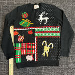 Women’s Holiday Traditions Christmas Button Up Ugly Sweater Size M Reindeer Black Size M Photo 0