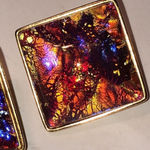 YSL Yves Saint Laurent Iridescent Red Pink Gold Tone Earrings Photo 2