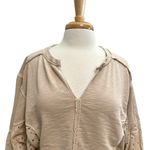 Anthropologie  Cropped Batwing Eyelet Sweatshirt Top Boho Beige size XXS Petite Photo 3