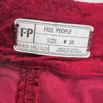 Free People  Crimson Red Velvet Seamed Mini Skirt Rear Zip Button Waist Size 26 Photo 1