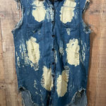 Distressed Bleached Denim Vest XL Grunge Punk Sleeveless Shirt Thrill Jeans Edgy Blue Photo 0
