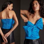 Anthropologie NWT $130 x Hutch Blue Bow Tie Tube Back Zip Smocked Top 3X Photo 2