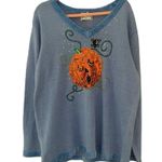Vintage Halloween Sequin Jack O Lantern Pumpkin Coastal Grandma Sweater Blue Size XL Photo 5