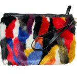 Monki Faux Fur Rainbow Multicolor Clutch Bag Wristlet Zip Pouch Photo 0
