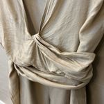 Saga summer jumpsuit, silk/viscose blend, faux wrap oatmeal color, pull up, S Tan Photo 5