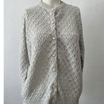 Vintage British 80s Silver Shiny Cable Knit Fisherman Sweater Cardigan Large Photo 1