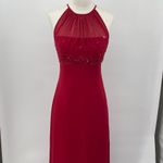 Vintage Y2k Beaded Evening Gown Maxi Dress Halter Neck Empire Waist Red Womens 0 Photo 2