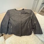 St. John Gray Denim 3/4 Sleeve Zipper Pocket No Collar Boxy Blazer Jacket Large Photo 1